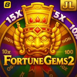 Fortune Gems 2 slot game with golden ancient mask and multiplier spin wheel